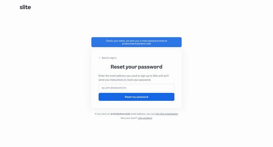Slite
			 account management form authentication security message ui page example