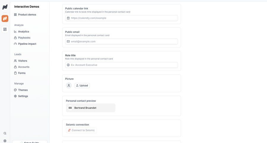 Navattic
			 account settings integration setup ui page example