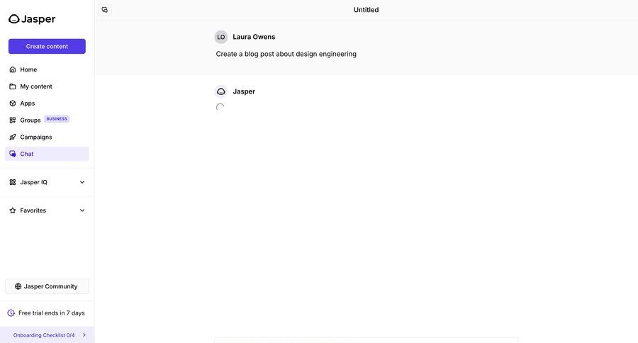 Jasper
			messaging artificial intelligence team collaboration sidebar navigation artificial intelligence onboarding sidebar communication chat chat interface ui page example