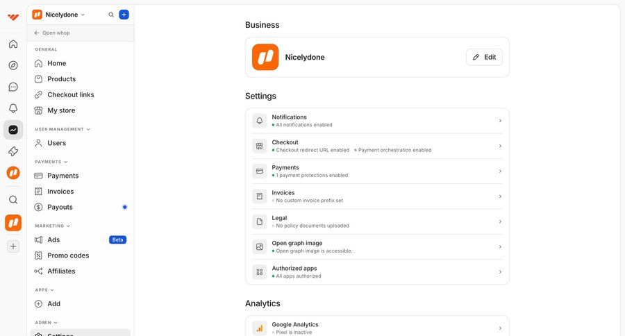 Whop
				settings ui page example