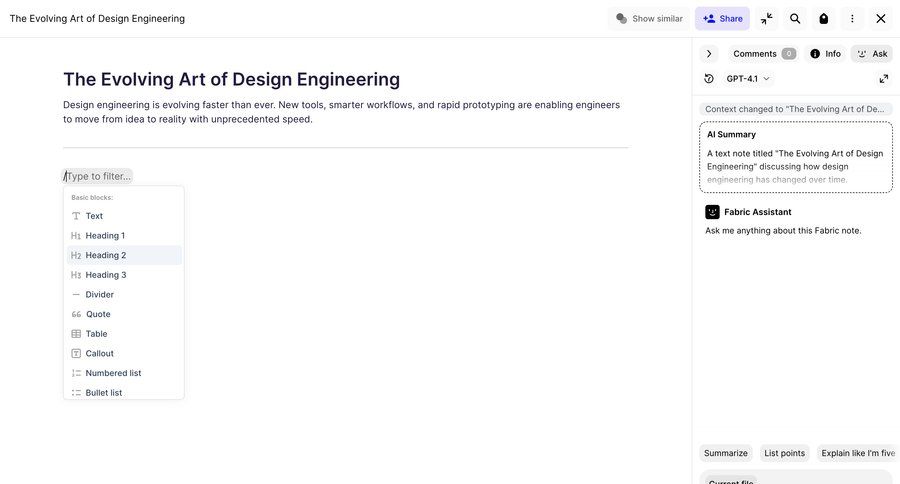 Fabric
			 document sharing knowledge base ui page example