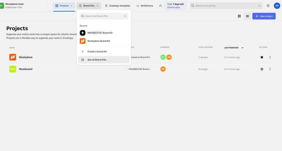 Creatopy
			 collaboration dashboard project management grid onboarding project setup design create table search results project dashboard ui page example