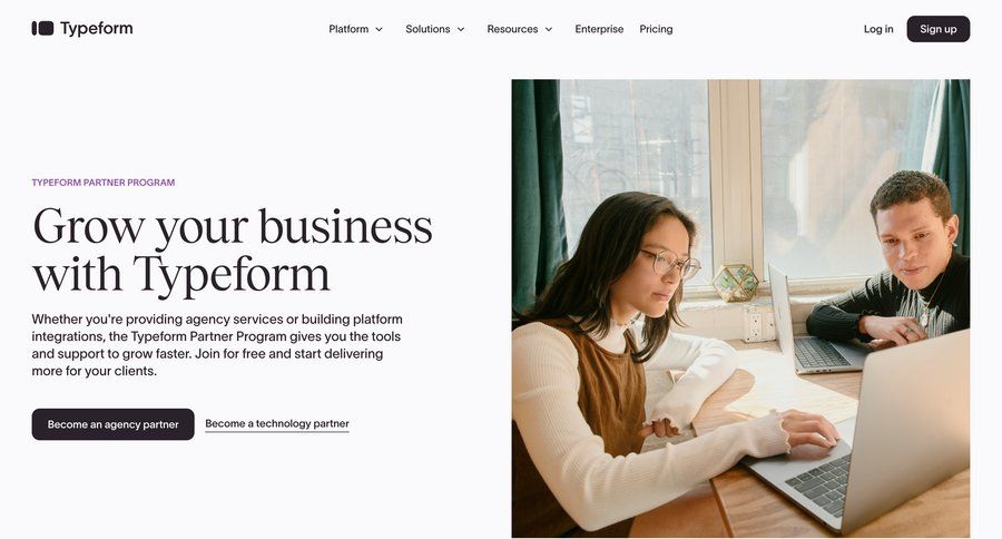 Typeform
			 affiliate program ui page example