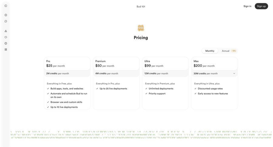 Bud
			plans & pricing saas pricing subscription plans ui page example