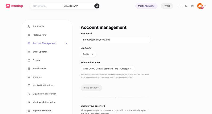 Meetup
			 account management account settings user profile change password ui page example
