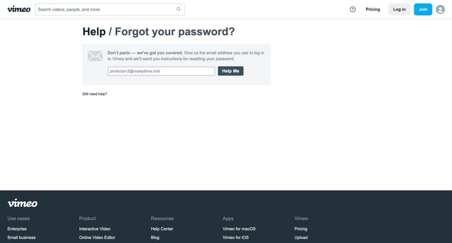Vimeo
			password reset account management form authentication ui page example