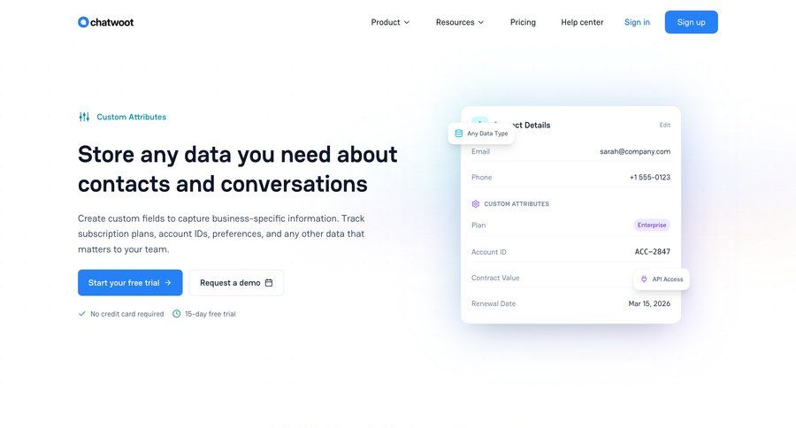 Chatwoot
			 api integration ui page example
