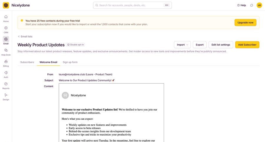 Outseta
			list detail page actions collection settings email ui page example