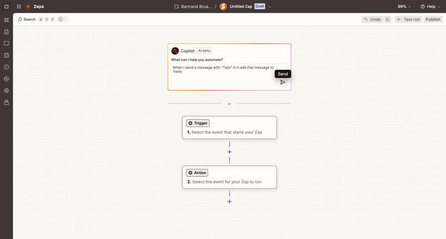 Zapier
			create design editor artificial intelligence configuration workflow form automation full-screen layout workflow screen automation setup conversational interface sidebar create setup ui page example