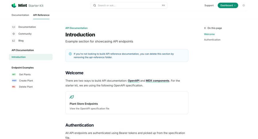 Mintlify
			 sidebar navigation authentication sidebar alert doc documentation docs modern file picker code snippet developer portal ui page example
