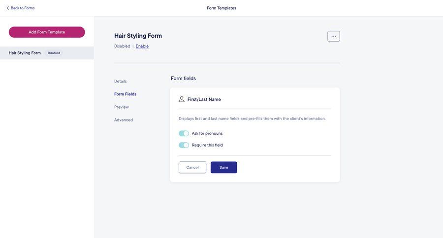 Mangomint
			 configuration form templates template customization save changes cancel changes ui page example