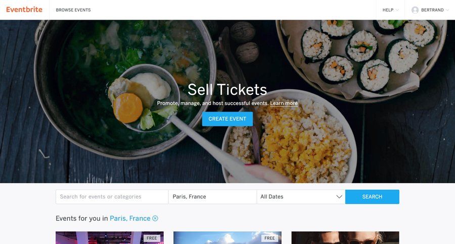 Eventbrite
				home page example