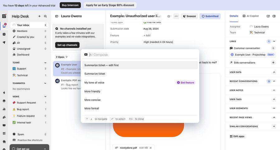 Intercom
			 team collaboration sidebar navigation file upload right sidebar ai assistance inbox features management task communication sidebar chat menu modern crm dashboard accordion customer support chat connect service ui page example