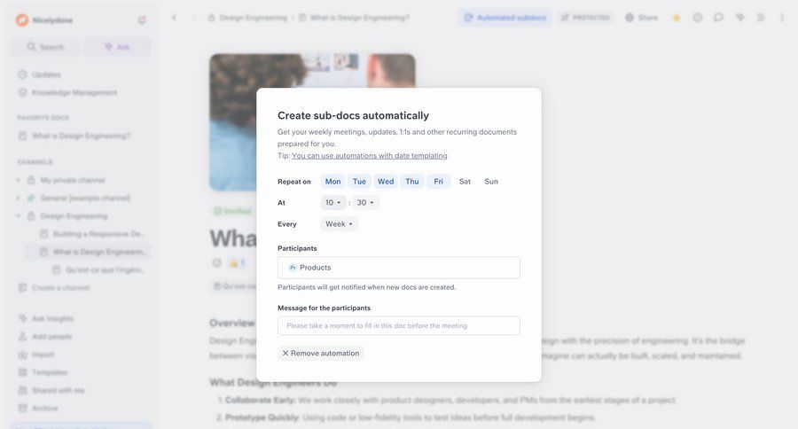 Slite
			 settings form automation document management knowledge base automation setup ui page example