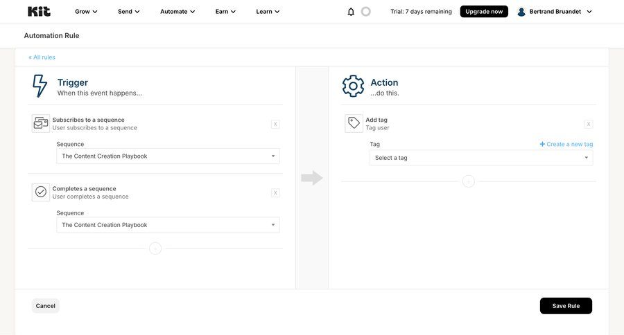 Kit
			 configuration form automation workflow automation marketing automation tagging automation setup cancel trial create setup ui page example