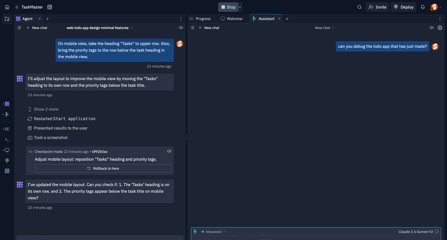 Replit
			 task management collaboration project management split view feedback collection task communication sidebar message communication chat messages chat interface conversational ui page example