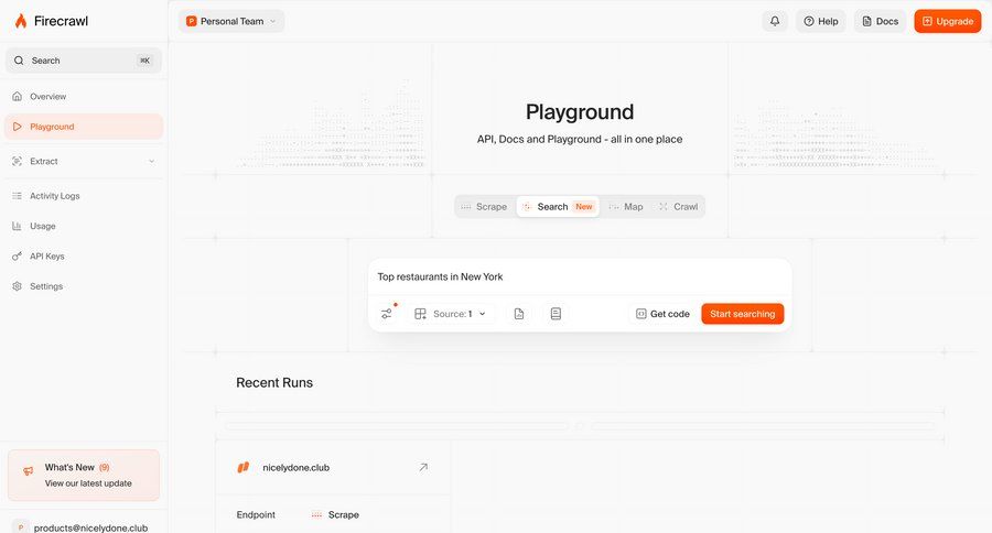Firecrawl
			list search form developers section dashboard sidebar navigation sidebar menu ui page example