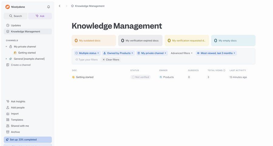 Slite
			 content management collaboration dashboard sidebar navigation document management knowledge management document list dropdown filters menu table ui page example