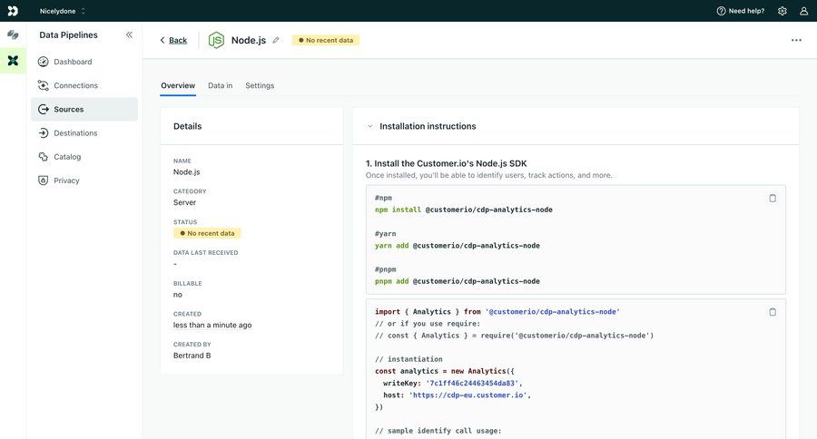 Customer.io
			 sidebar accordion sidebar navigation configuration setup data integration code snippet sdk integration crm dashboard ui page example
