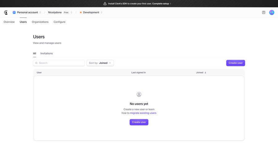 Clerk
			 user management account setup account settings access control empty state message user collaborators group members ui page example