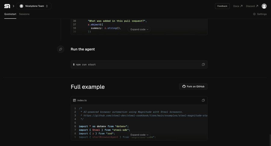 Steel
			 developer portal ui page example