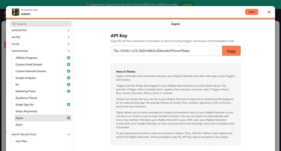 Mighty
			settings modal & popover integrations api settings sidebar integration ui page example