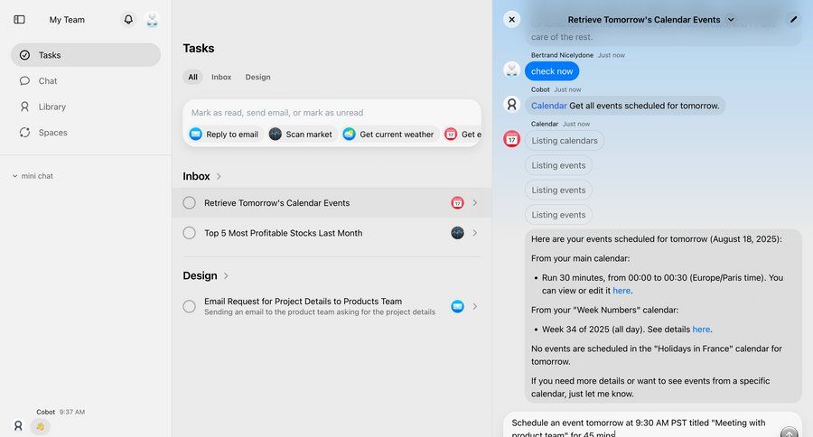 Cobot
			 task management calendar events inbox ui page example