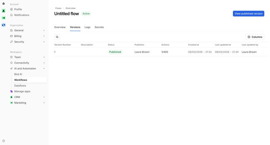 Bird
			 workflow automation version history audit log ui page example