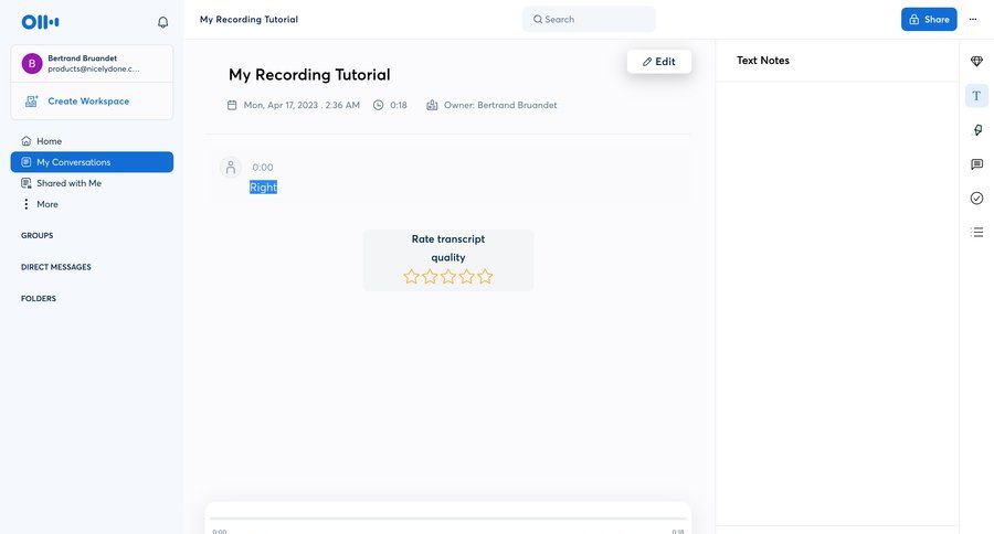 Otter
			empty state popover right sidebar sidebar menu tips media player transcript sharing ui page example