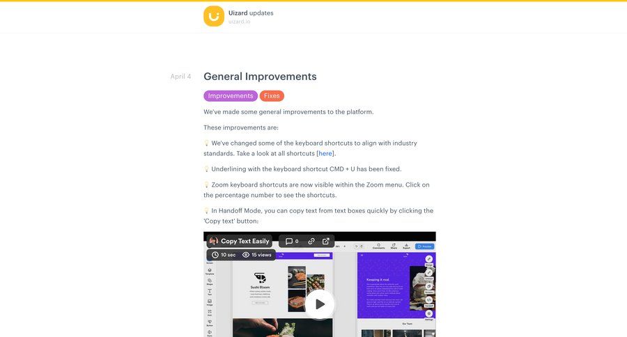 Uizard
			 note creation product update changelog update keyboard shortcuts quick actions sort by ui option menu comment mode prompt completion ui page example