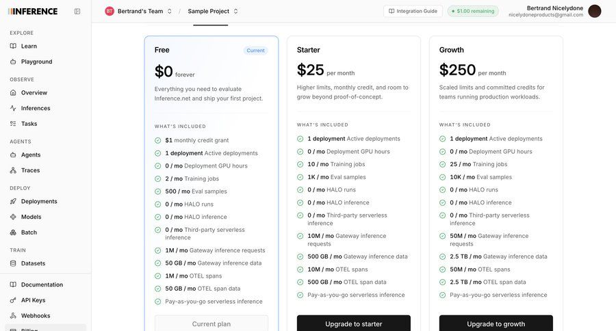 Inference
			 subscription management plan comparison saas pricing ui page example