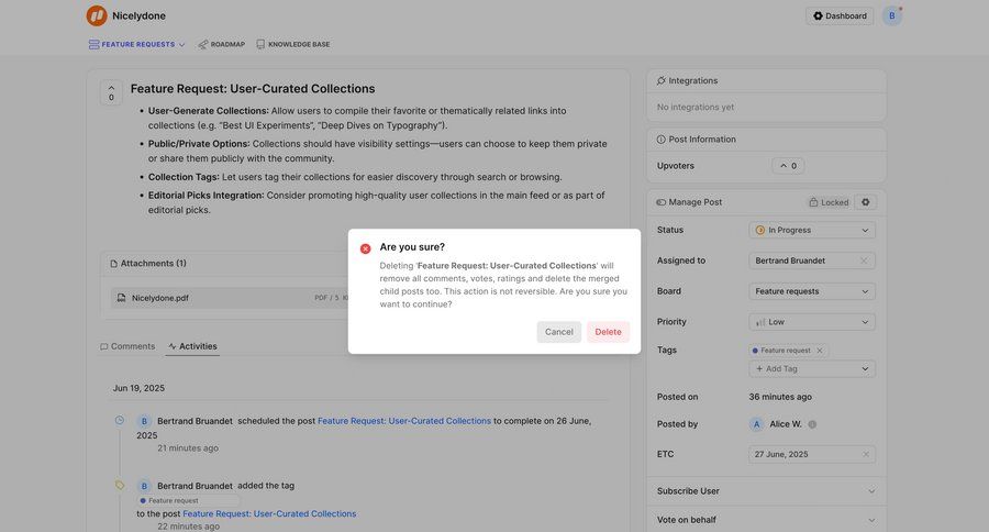 FeatureOS
			 content management confirmation modal dialog confirmation screen cancel deletion confirmation message ui page example