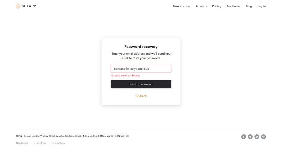 Setapp
				password reset page example