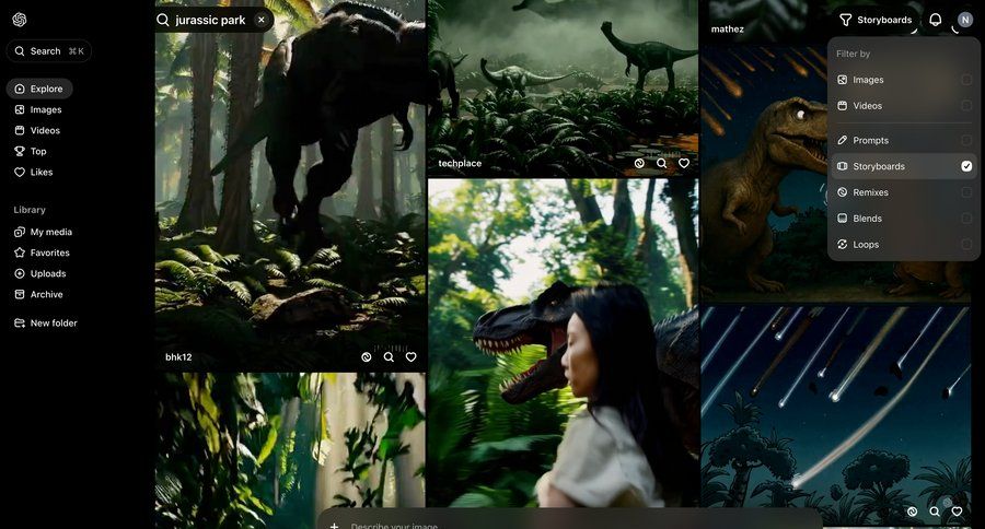 Sora
			 grid content discovery call intelligence sidebar research image gallery media gallery photo gallery media assets search bar avatar upload search results search menu ui page example