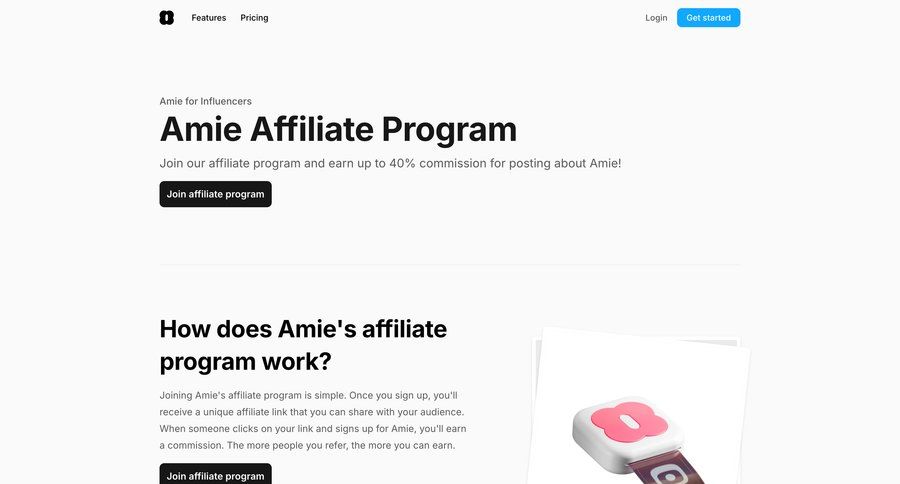 Amie
			 affiliate program ui page example