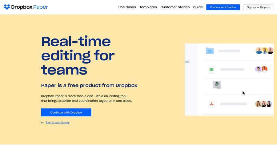 Dropbox paper
page example