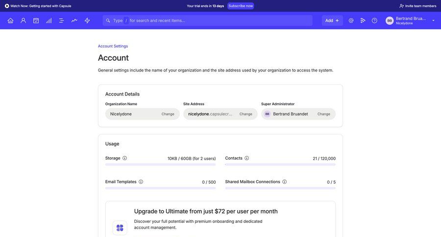 Capsule
			 settings account management account settings subscription management ui page example