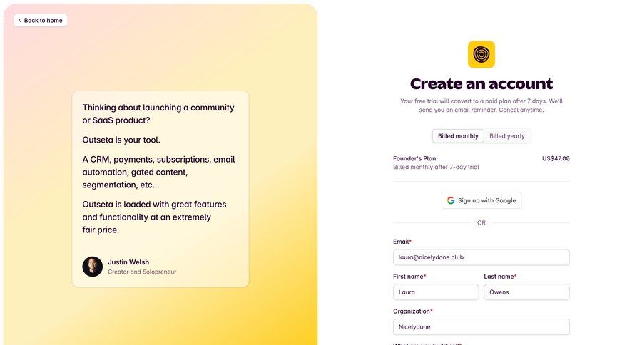 Outseta
			     ux ui design