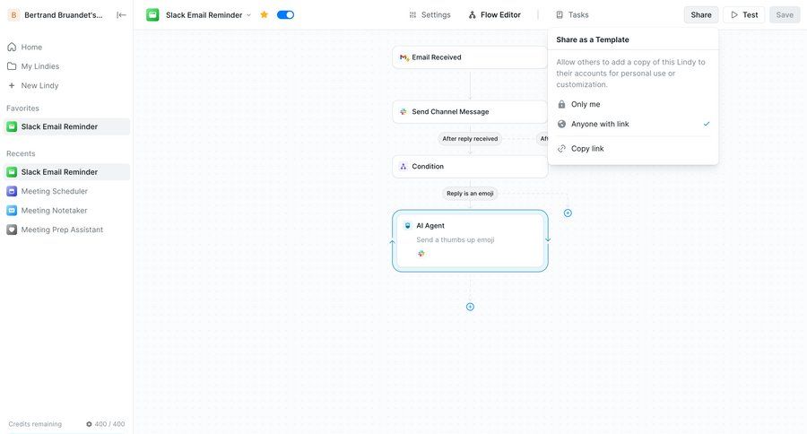 Lindy
			 sidebar navigation grid workflow automation editor share modal workflow automation sidebar sharing ui page example