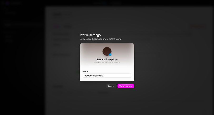 Hypermode
			profile settings form modal & popover settings onboarding form profile settings user account profile management save changes user data ui page example
