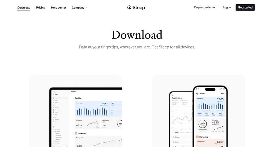 Steep
			application download desktop download mobile check out download report order tracking ui page example
