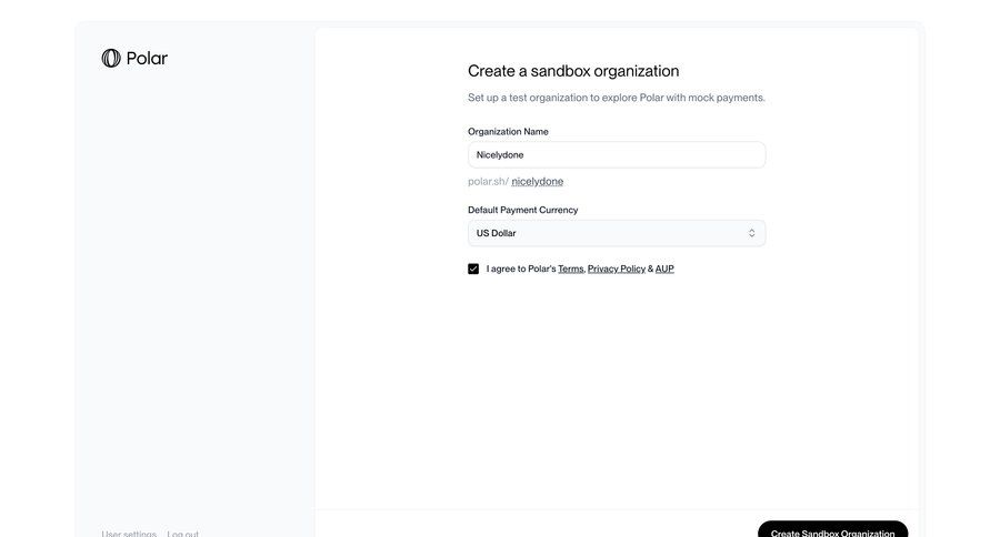 Polar
			 account creation b2b saas ui page example
