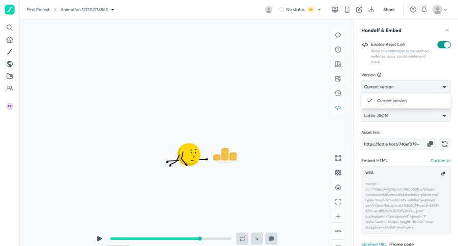 Lottie
			share content editor embed customize sidebar integration progress bar version control code snippet ui page example