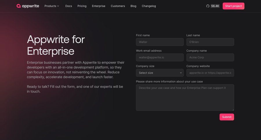 Appwrite
				form ui page example