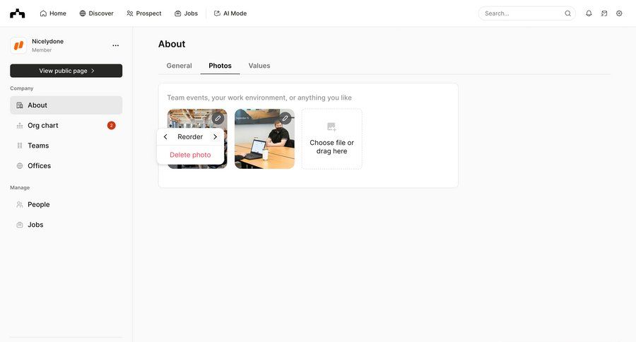 The org
			 content management settings grid delete profile settings file upload profile management photo gallery reorder ui page example