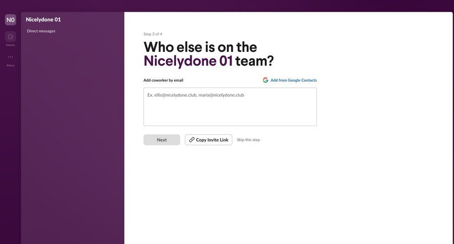 Slack
				onboarding page example