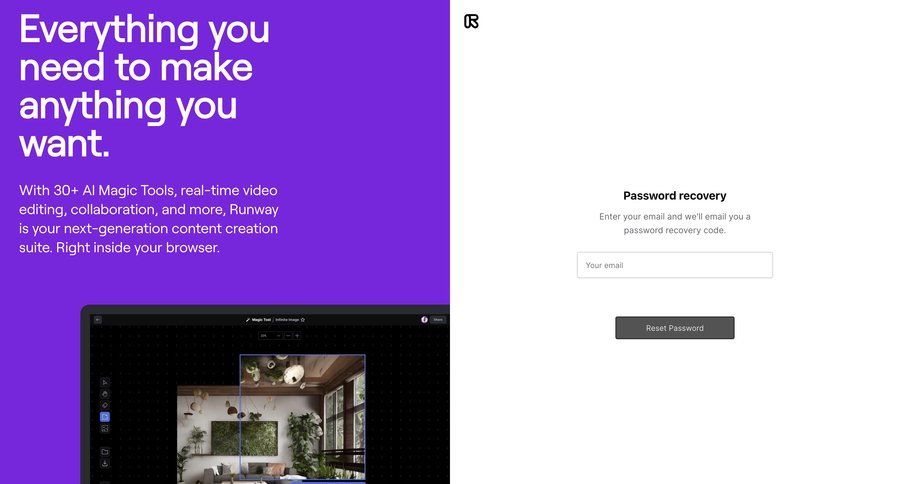 Runway
				password reset page example
