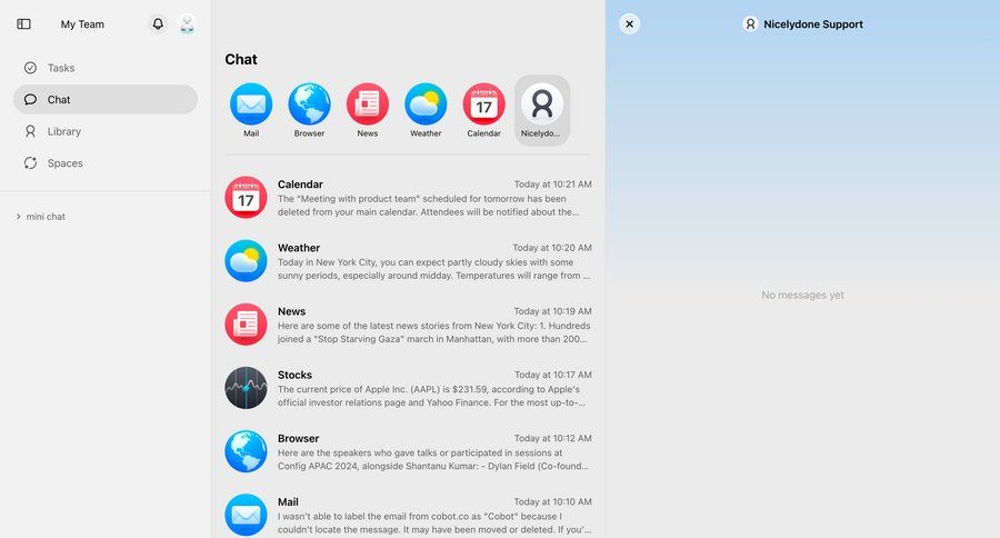 Cobot
			list messaging support / help center sidebar navigation communication chat chat interface ui page example