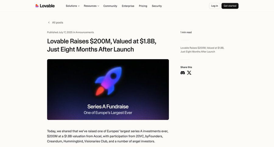 Lovable
			 blog post ui page example