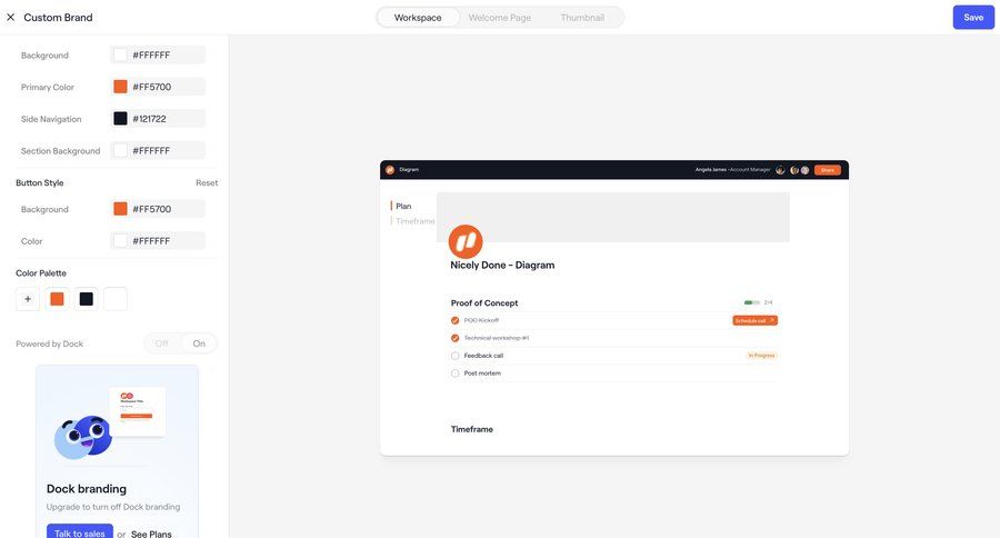 Dock
			 configuration settings sidebar navigation workspace settings design customize form layout preview panel save changes sidebar setup progress bar modern ui page example
